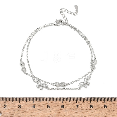 Brass Micro Pave Clear Cubic Zirconia Bowknot Link 2-Strand Bracelets KK-CBA6980-19P-1