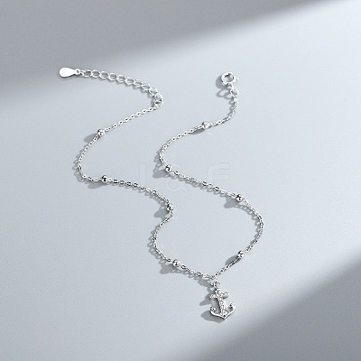 Anchor Brass Micro Pave Clear Cubic Zirconia Charm Anklets for Women FS-WGF32C0-01-1