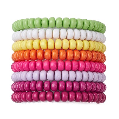 Acrylic Rondelle Beaded Stretch Bracelets Set BJEW-JB11020-02-1