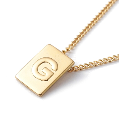 Stainless Steel Initial Letter Rectangle Pendant Necklace for Men Women LS-NJEW-E090-01G-07-1