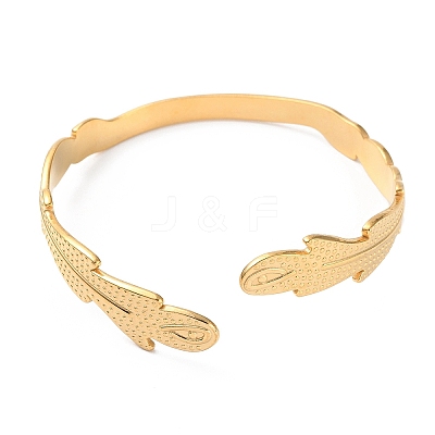 304 Stainless Steel Feather Shape Cuff Bangles BJEW-F457-13G-1