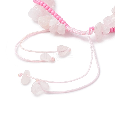 Handmade Glass Seed & Natural Rose Quartz Chip Beads Braided Bead Bracelets BJEW-MZ00250-03-1