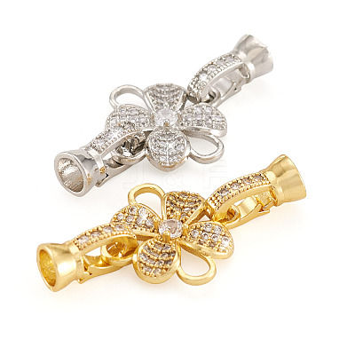2Pcs 2 Colors Brass Micro Pave Clear Cubic Zirconia Fold Over Clasps ZIRC-PJ0001-11-1