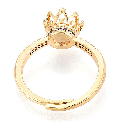 Crown Shape Brass Micro Pave Clear Cubic Zirconia Cup Peg Ring Settings X-KK-T076-18G-1