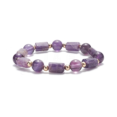 Natural Amethyst Column & Round Stretch Bracelet for Women BJEW-JB09351-01-1