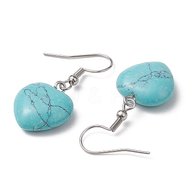 Synthetic Turquoise Heart Lariat Necklace & Dangle Earring Sets SJEW-JS01303-1