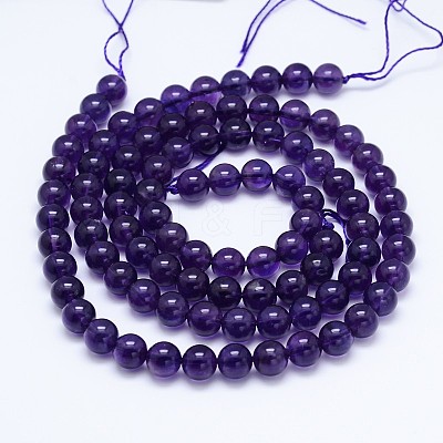Natural Amethyst Round Bead Strands G-M212-6mm-04A-1