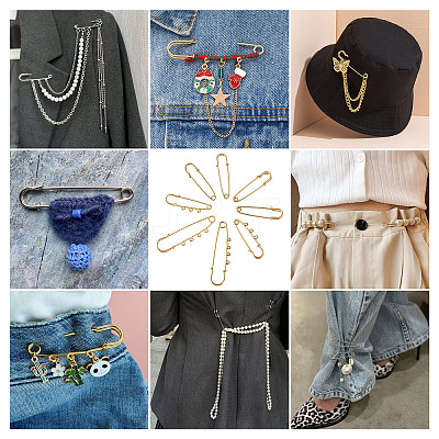 6 Styles 304 Stainless Steel Safety Pins Brooch Findings STAS-TA0006-12G-1