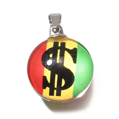 Flat Round 201 Stainless Steel Acrylic Pendants STAS-U036-01P-09-1
