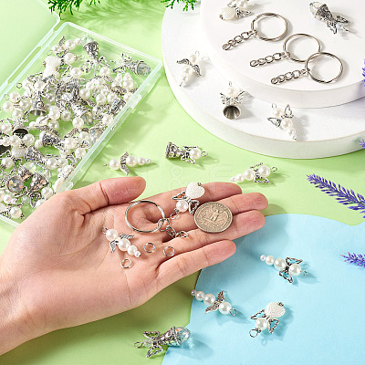 60Pcs 6 Styles Alloy & Glass Pearl Beaded Pendants PALLOY-TAC0162-1