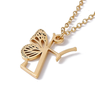 Initial Letter with Butterfly Pendant Necklace LS-NJEW-C026-01G-Z-1
