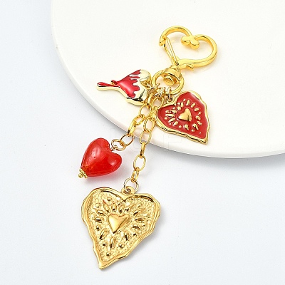 Glass & 304 Stainless Steel & Alloy Enamel Pendant Decorations HJEW-YW00450-02-1