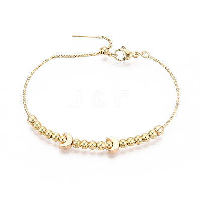Adjustable Brass Beaded Slider Bracelets for Women BJEW-T022-21G-1