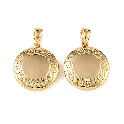 Floral Embossed Brass Locket Pendants KK-CBA7157-05G-1