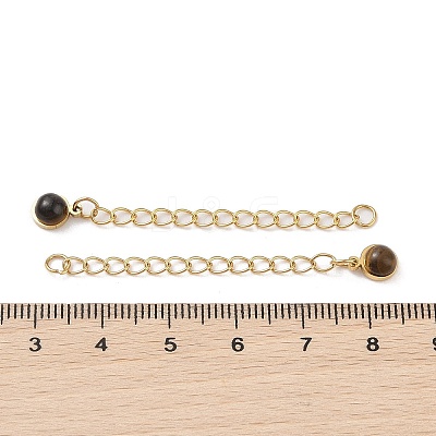 Ion Plating(IP) 316 Surgical Stainless Steel Curb Chain Extender with Natural Tiger Eye Round Charm High Polished STAS-A097-01G-01-1