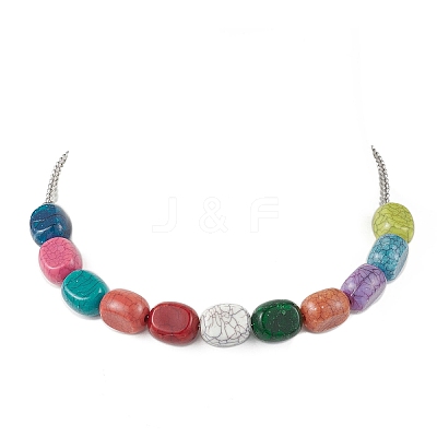 Oval Acrylic Imitation Turquoise Beaded Bracelets & Necklaces Sets SJEW-JS01345-1