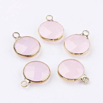 Golden Tone Brass Glass Flat Round Charms GLAA-M003-B-03G-1