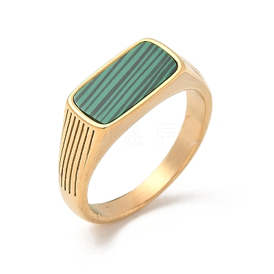 316L Stainless Steel Natural Malachite Finger Rings for Women RJEW-U054-02C-01G-1