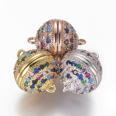 Brass Micro Pave Cubic Zirconia Magnetic Clasps with Loops ZIRC-L082-D-02-1