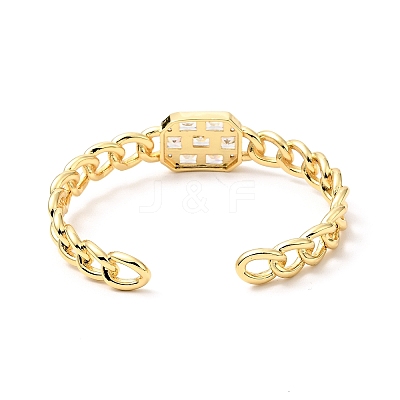 Clear Cubic Zirconia Rectangle Open Cuff Bangle BJEW-J165-06G-1