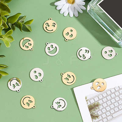 16Pcs 8 Style Ion Plating(IP) 201 Stainless Steel Pendants STAS-DC0006-10-1