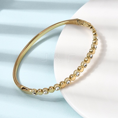 304 Stainless Steel Rhinestone Hinged Bangles for Women BJEW-B168-03C-G-1