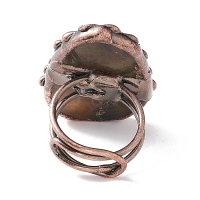 Natural Labradorite Irregular Nugget Open Cuff Ring RJEW-I082-06R-1