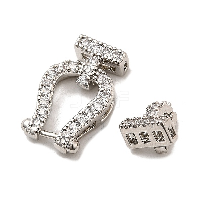 Brass Micro Pave Clear Cubic Zirconia Fold Over Clasps KK-C075-31P-1