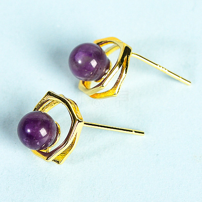 Natural Amethyst Studs Earrings PW-WG46384-08-1