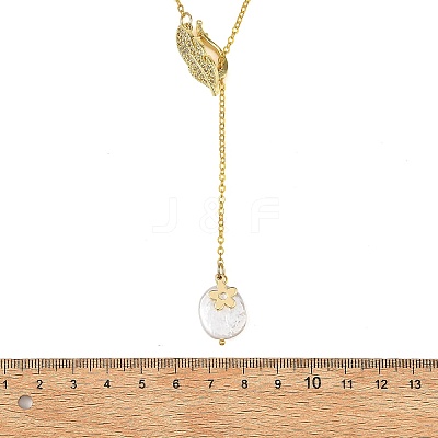 Adjustable Brass Micro Pave Clear Cubic Zirconia Leaf Lariat Necklaces NJEW-JN06467-1