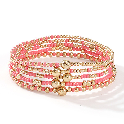 Gold Beaded Friendship Bracelet Set Handmade Stacking Jewelry for Women TB4137-5-1