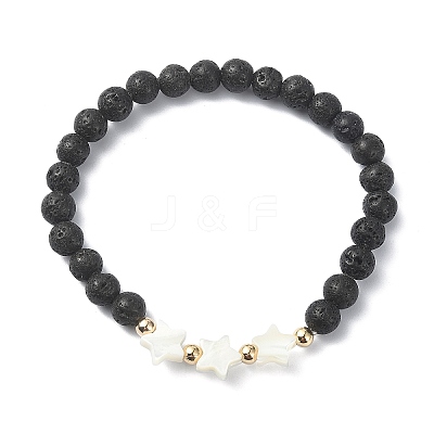 Natural Lava Rock Round Beaded Bracelets BJEW-JB09877-01-1