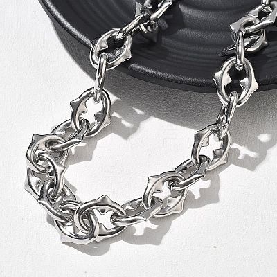 304 Stainless Steel Spiked Oval Link Chain Necklaces for Women Men NJEW-A043-01P-1