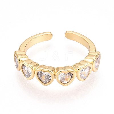 Brass Micro Pave Clear Cubic Zirconia Cuff Rings for Women KK-T074-14G-1