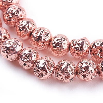 Electroplated Natural Lava Rock Beads Strands G-K259-57-4mm-RG-1