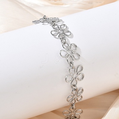 Hollow Hammered 304 Stainless Steel Link Chain Bracelets for Women BJEW-F539-01A-P-1