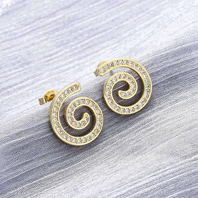 Brass Micro Pave Clear Cubic Zirconia Stud Earrings EJEW-H158-07A-G-1