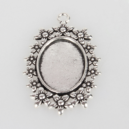 Vintage Tibetan Style Alloy Flower Pendant Cabochon Bezel Settings X-TIBEP-O006-43AS-1