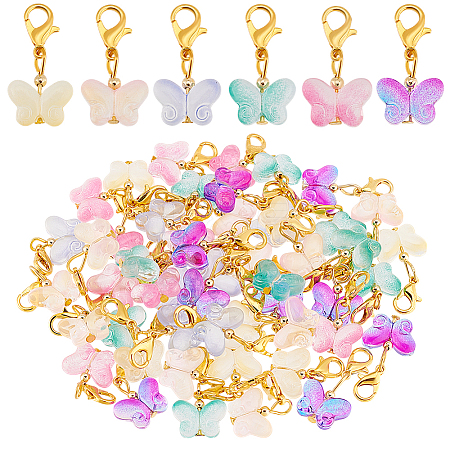 60Pcs 6 Colors Butterfly Glass Pendant Decorations HJEW-PH01944-1