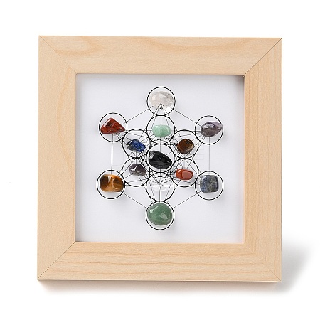 Metatron Hexagon Pattern Gemstone Chakra Picture Frame Stand DJEW-F021-03-1