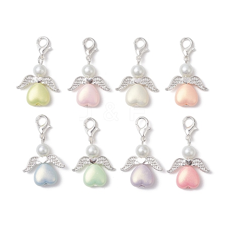 Heart Angel Acrylic & Glass Pearl Pendant Decoration X1-HJEW-JM02366-1
