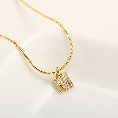 Brass Micro Pave Clear Cubic Zirconia Pendant Initial Necklaces FS-WGC46E8-13-1