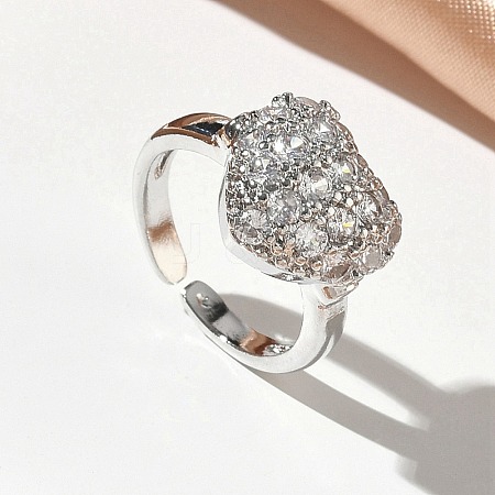 Brass Micro Pave Cubic Zirconia Cuff Open Rings RJEW-C163-03A-P-1