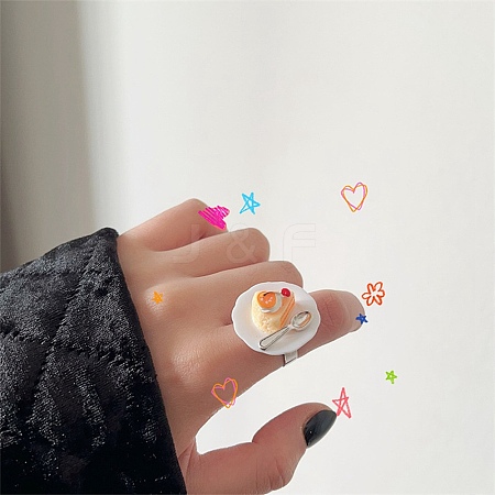 Afternoon Tea Resin & Plastic Adjustable Finger Rings for Women RJEW-K317-01B-1