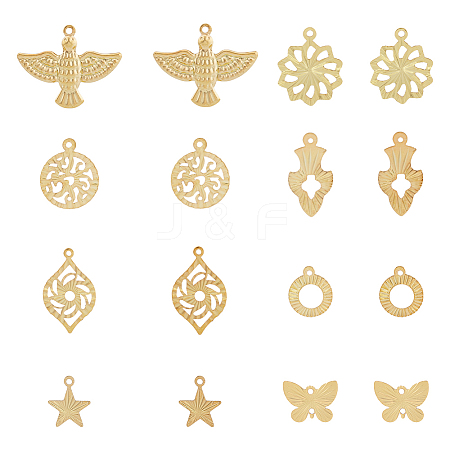 SUPERFINDINGS 64Pcs 16 Style Rack Plating Brass Pendants KK-FH0006-67-1