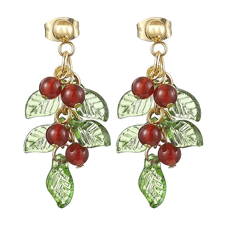 Christmas Natural Carnelian Stud Earring EJEW-TA00477-1