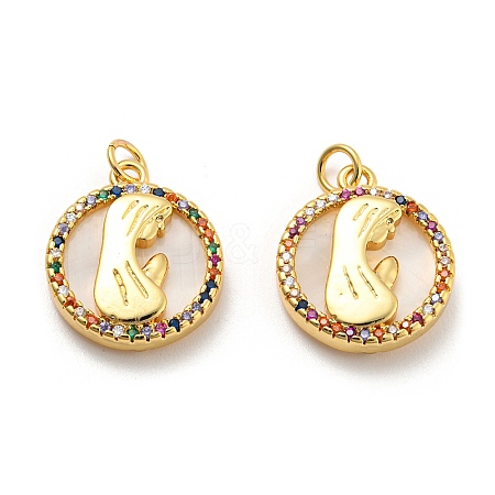 Brass Cubic Zirconia  with Shell Pendants KK-Z027-10G-1