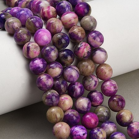 Dyed Natural White JadeImitation Charoite Smooth Round Beads Strands GG-CBA3334-A01-8mm-B-1
