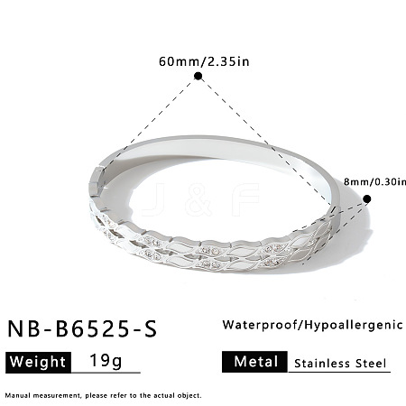 304 Stainless Steel Crystal Rhinestone Leaf Hinged Cuff Bangles for Women WG7583B-02-1