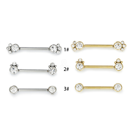 316L Surgical Stainless Steel Clear Cubic Zirconia Nipple Bars WGC2259-04-1